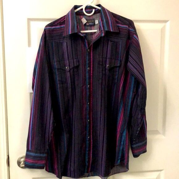 Vintage panhandle slim fit mens long sleeve. Western stripe size 17X35 - Picture 1 of 10